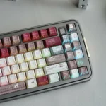 Artistic Milky Bear PBT keycaps showcasing unique side-lit legends and captivating shadow translucent effects from various angles.