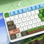 Vibrant Minecraft Nature keycaps set, showcasing iconic game elements and a backlighting-ready design.