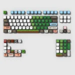 Close-up of a playful Minecraft Nature keycaps set, highlighting iconic game art and vibrant colors, designed for stunning backlighting.