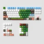 A playful gallery showcasing the vibrant, Minecraft Nature keycaps set from multiple angles, highlighting their iconic designs.