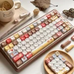 Whimsical MOA keycap set showcasing unique translucent jade-like resin with charming bear illustrations, perfect for a playful keyboard.