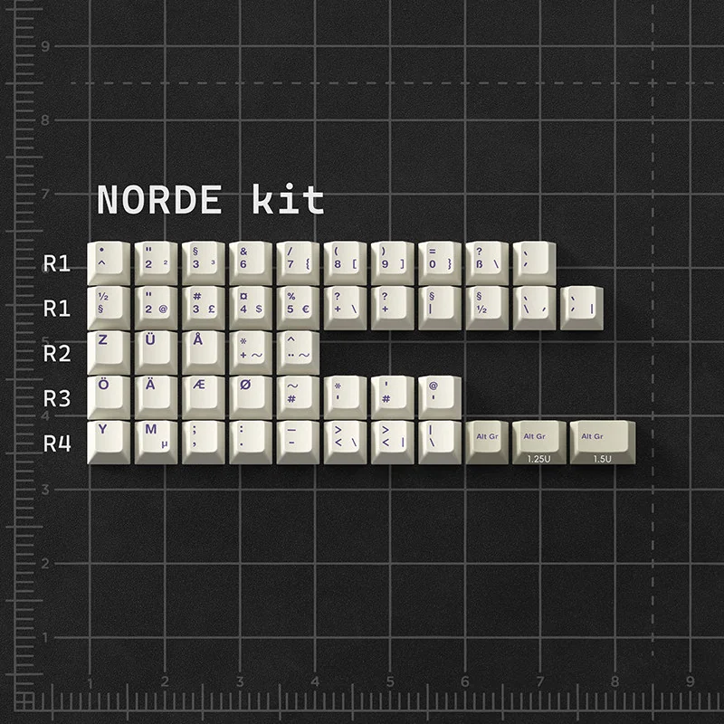 Office Love Retro PBT Dye-Sub Keycap Set, large base variant, featuring sophisticated grey, white, and purple keycaps for a premium vintage office aesthetic.