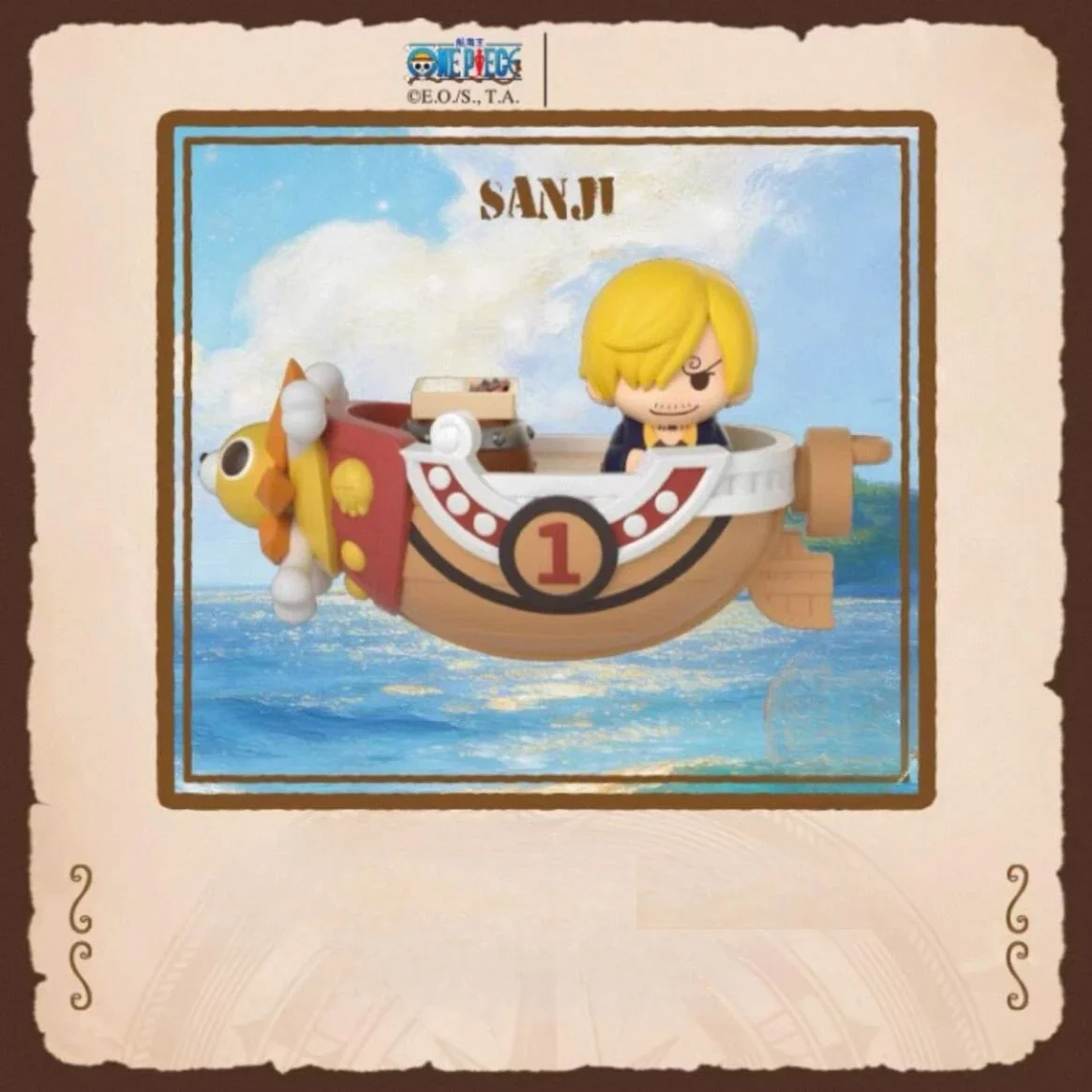 Vibrant Sanji One Piece collectible keycap, unboxed for confirmation, showcasing the iconic cyborg's playful design.