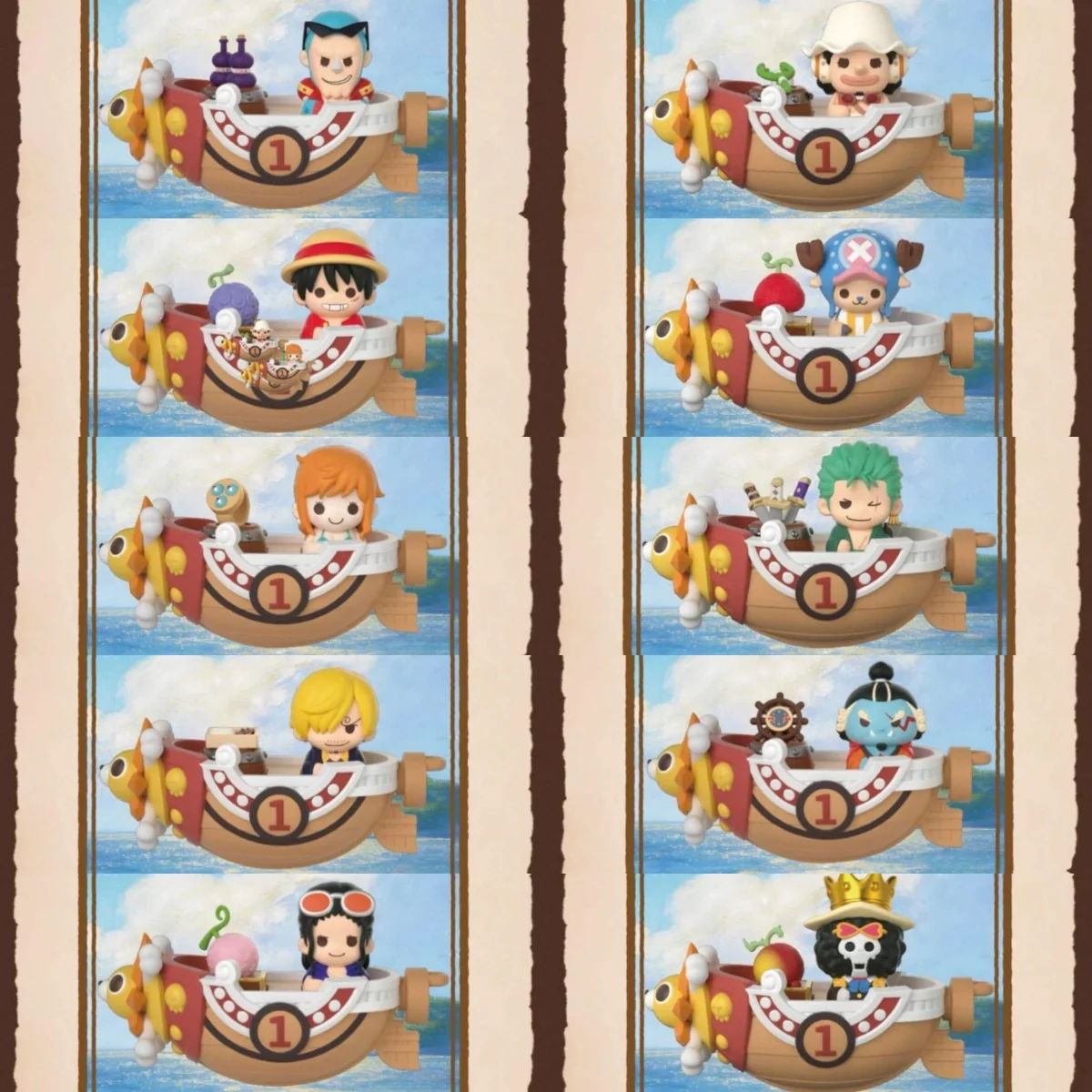 A vibrant collection of One Piece collectible keycaps, showcasing various Straw Hat Pirates characters for exciting blind box reveals.