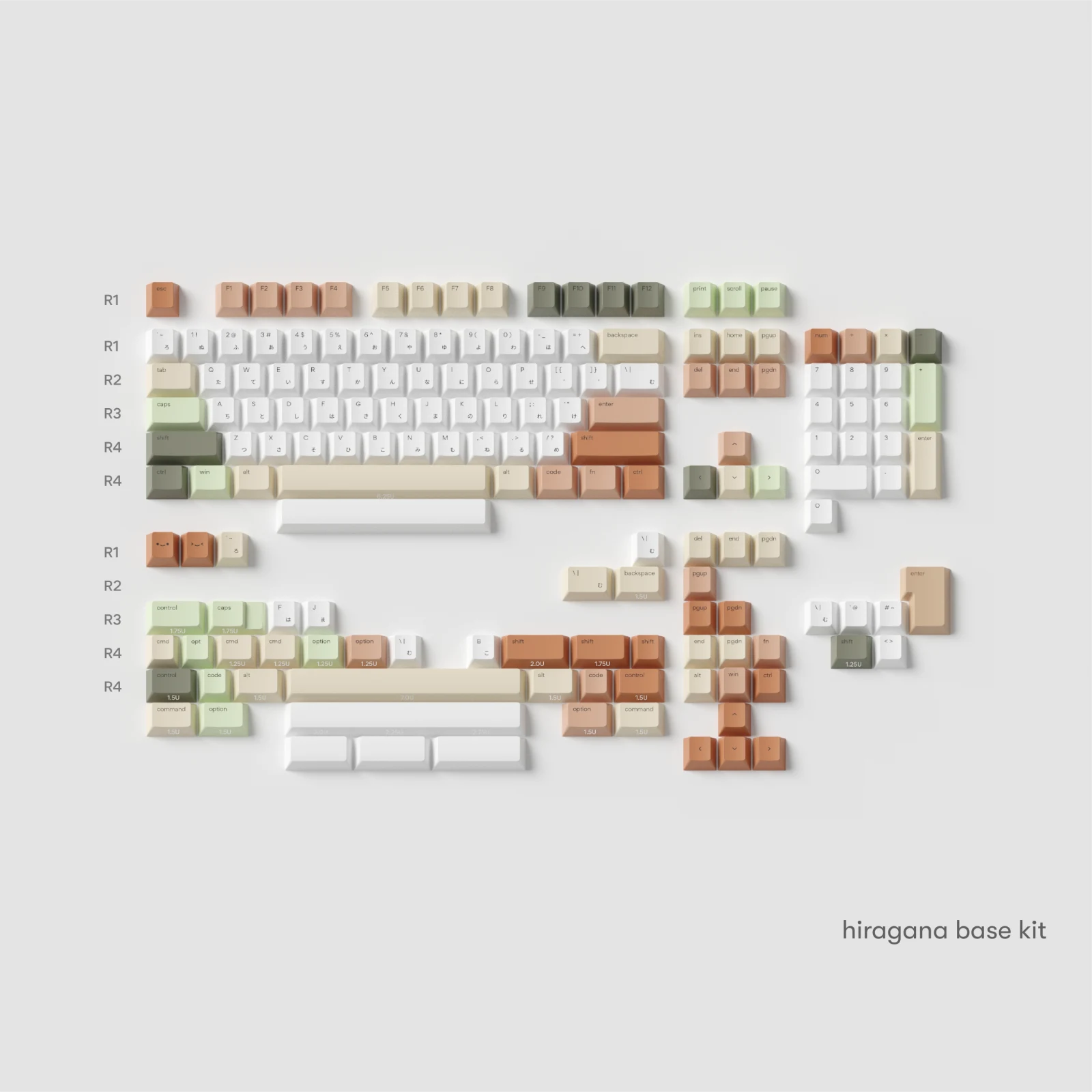 Osume Zen Hiragana base kit layout with sublegends and earthy colors