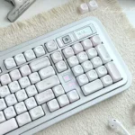 Whimsical Miffy & Friends MOA PBT dye-sub keycaps, showcasing a beloved character and soft colors from a unique angle, highlighting their iconic.