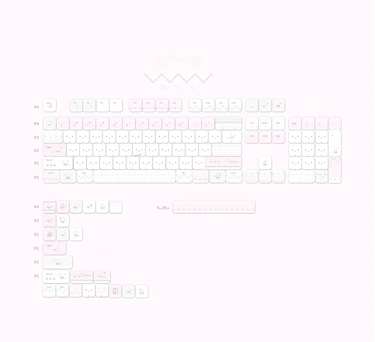 Main display of the whimsical Miffy & Friends PBT keycaps, showcasing iconic dye-sub characters in soft, inviting colors for a playful keyboard.