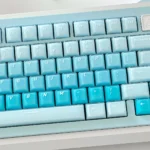 Side view highlighting the translucent layers of the pastel pudding jelly keycap set, radiating a sweet and inviting glow for any desk.