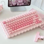 Close-up of the Pastel Pudding Jelly Keycap Set, showcasing the sweet, translucent pastel hues on a mechanical keyboard, perfect for a playful desktop.