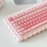 Close-up of the Pastel Pudding Jelly Keycap Set showing its translucent, sweet pastel hues from various playful angles, perfect for a vibrant desk aesthetic.