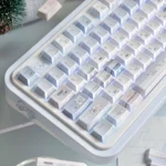 Fashion Girl PBT Backlit Keycaps set, angled view showing unique translucent PBT designs and modern silhouettes, enhancing backlit keyboards.