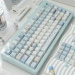 Fashion Girl PBT backlit keycaps showcasing their unique translucent silhouette design from a captivating angle, perfect for modern mechanical keyboards.