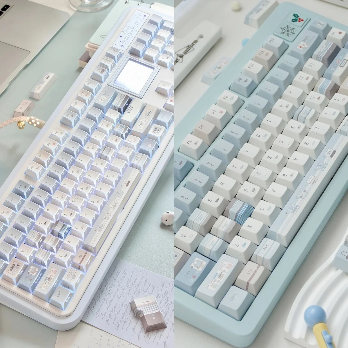Captivating Fashion Girl PBT Backlit Keycaps set, featuring modern translucent designs for a premium, unique keyboard experience.