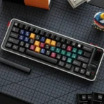 Image of MONTAGE Dye-Sub PBT Cherry Keycaps, detailing their durable PBT material and crisp, polished legends from multiple angles.