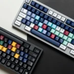 MONTAGE Dye-Sub PBT Cherry Keycaps set, highlighting crisp legends and a sleek, polished finish. Durable keycaps shown from multiple angles.