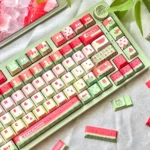 Unique Summer Geometric PBT Keycap Set, side-engraved MOA, refreshing geometric designs, subtle shadows, all angles.