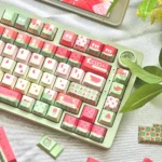 Summer Geometric PBT Keycap Set, side-engraved MOA profile. Abstract geometric patterns, refreshing summer colors, subtle shadows, from multiple angles.