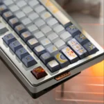 Apollo Keycap Set showcasing divine metallic PBT keys and translucent PC glow from a unique angle, highlighting its mythical theme and premium artistry.