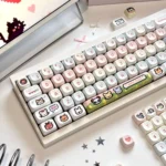 Detailed product gallery of Pixel Paradise Jade Keycaps, revealing various angles of the unique jade-like resin with captivating MOA retro pixel art theme.