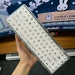 Playful Pixel Rabbit Keycaps in translucent jelly MDA profile, featuring cute pixel art rabbits from multiple angles.
