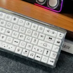 Cute pixel rabbit keycaps in a translucent jelly white finish, showcasing a whimsical pixel art design. Perfect for a playful keyboard aesthetic.