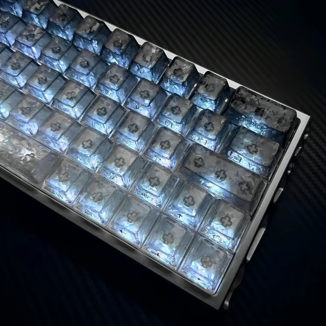 Polar Day Carbon Fiber Keycap, multiple angles. Its sleek, high-contrast pattern and unique ethereal glow highlight premium strength and style.