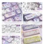 Close-up of a single Dreamy PBT Purple Mist MOA Keycap Set, revealing its ethereal gradient and smooth profile for serene typing.