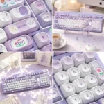Close-up of the Dreamy PBT Purple Mist MOA Keycap Set, showcasing its ethereal purple gradient and soft, tranquil design from a distinct angle, ideal for fans.
