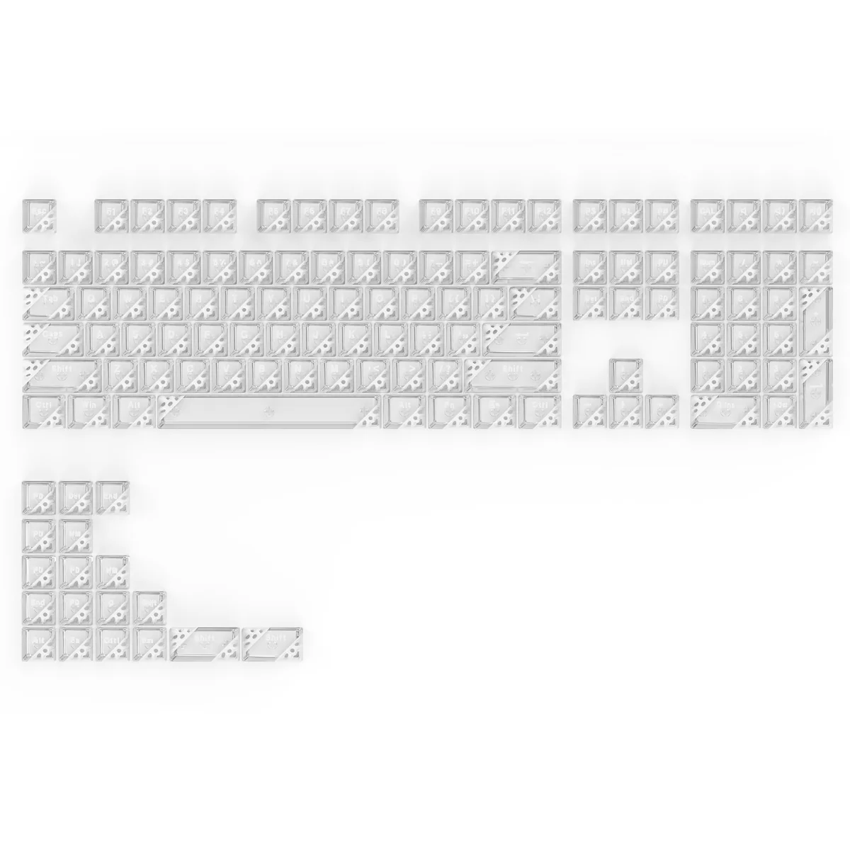 Vibrant Quantum Hive Lite Keycaps in translucent PC, showcasing a futuristic geometric design and ready for full RGB illumination.