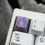 Hand-carved Raiden Shogun titanium artisan keycap displayed from multiple angles, showcasing its intricate lines, powerful character representation.