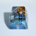 Side view of the premium Resident Evil Leon Scott Kennedy artisan keycap, showcasing detailed resin artistry and high transparency, capturing Leon Kennedy's iconic design.