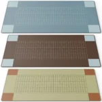 Spacious Retro Future Desk Mat with a sophisticated retro-futuristic landscape design. Minimalist and muted colors for an elegant workspace.