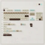 Various angles of Coco Duck Cherry Keycap Set featuring charming duck illustrations, showcasing their artistic warm aesthetic and high quality material.