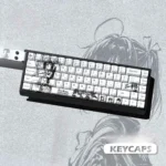 Detailed shot of Rikka Takanashi translucent keycaps, highlighting the vibrant side-engraved anime art and the unique Chunibyo aesthetic.