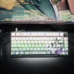 Exclusive One Piece Zoro PBT Dye-Sub mechanical keycap set, showcasing iconic samurai motifs and vibrant green accents from various angles.