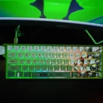 Exclusive Zoro Keycap Set: premium PBT dye-sub keycaps. Multiple angles highlight iconic One Piece Zoro art, samurai motifs, and vibrant green accent.