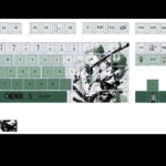 Multiple angles of the exclusive One Piece Zoro PBT dye-sub keycap set, showcasing vibrant green accents and intricate samurai motifs for mechanical keyboard.
