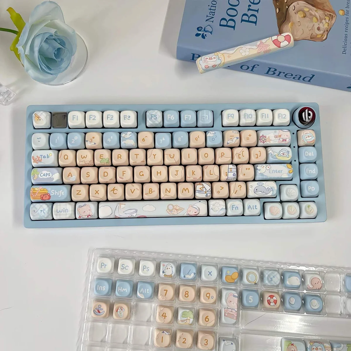 Detailed views of the charming Sailor Bear MOA Keycap Set, highlighting its whimsical design, vibrant ocean hues, and playful maritime elements.