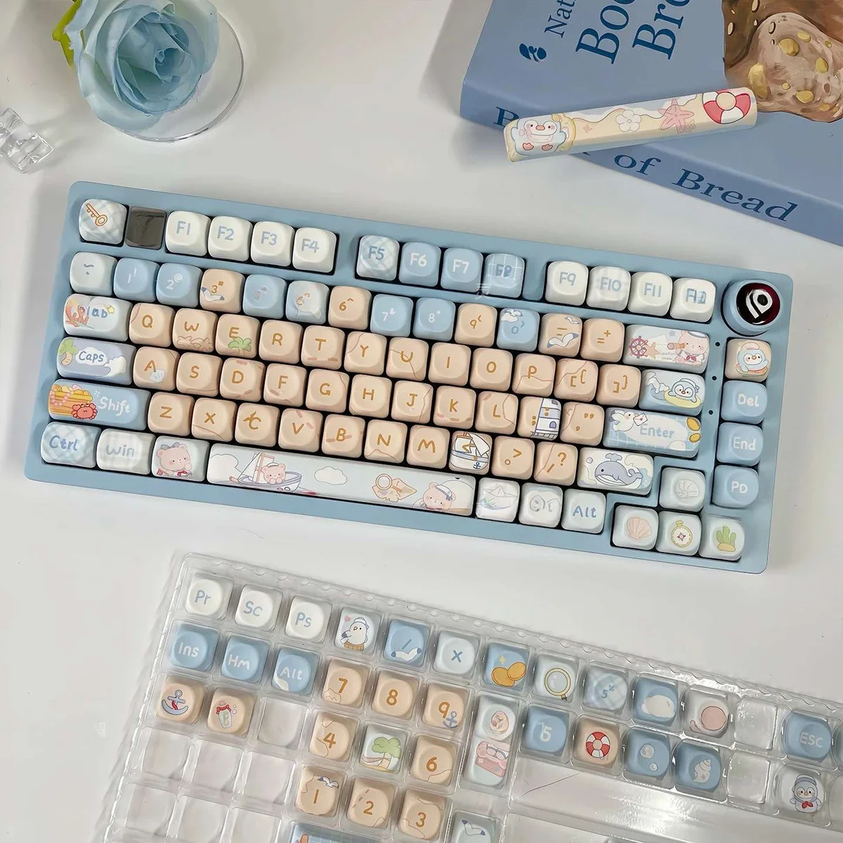Charming Sailor Bear MOA Keycap Set, a whimsical keycap featuring a delightful bear in a sailor hat and playful ocean hues for your desk.