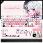 Vibrant Sakuraba Ema PBT Shine-Through Keycap Set, an exclusive display of magical girl anime art illuminating your keyboard.