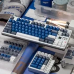 Striking Samurai Blue translucent double-shot keycap set displayed, highlighting its deep, luminous blue and premium craftsmanship.