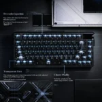SE Shadow Clear Keycaps, a detailed view highlighting the luminous PBT/PC material. The artistic interplay of translucent shadows.