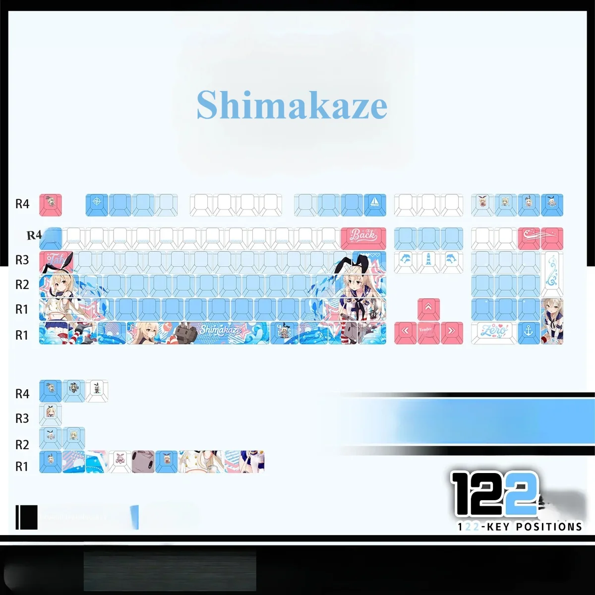 Iconic Shimakaze PBT shine-through anime keycap, showcasing vibrant character art and playful design from a dynamic angle.