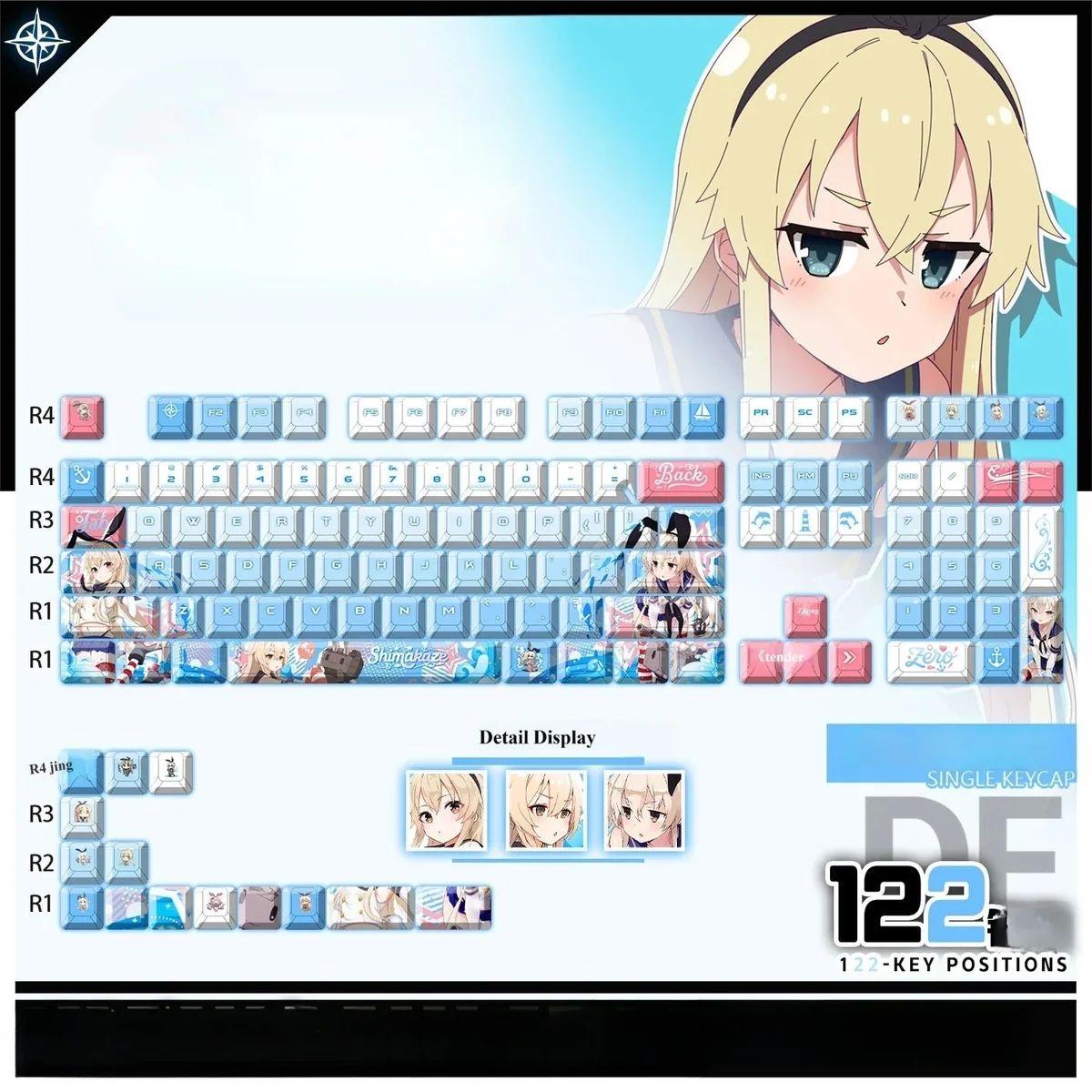 Experience the vibrant, iconic Shimakaze PBT shine-through anime keycap, featuring her energetic character art for a playful keyboard.