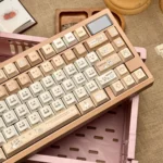Playful Siamese Cat Azukisan PBT keycaps set, showcasing various angles of unique profile designs with earthy tones, perfect for a cozy keyboard.