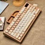 Unique Siamese Cat Azukisan PBT keycaps set, shown from various angles, highlighting their earthy tones and playful cat motifs in Cherry profile.