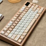 Siamese Cat Azukisan PBT keycaps set in unique profile, shown from a captivating angle, highlighting their unique earthy tones and playful feline motifs.