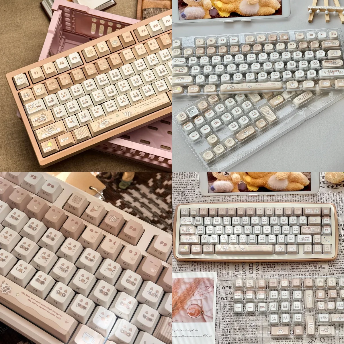 Unique Siamese Cat Azukisan PBT Keycaps set. Features playful feline motifs, earthy azuki tones, creating a cozy, artistic keyboard aesthetic.