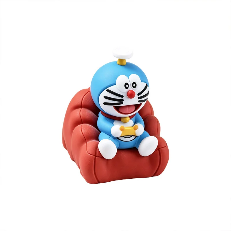 Close-up of a whimsical, handcrafted Doraemon resin ESC keycap from a side angle, showcasing its vibrant blue and white details for nostalgic fun.