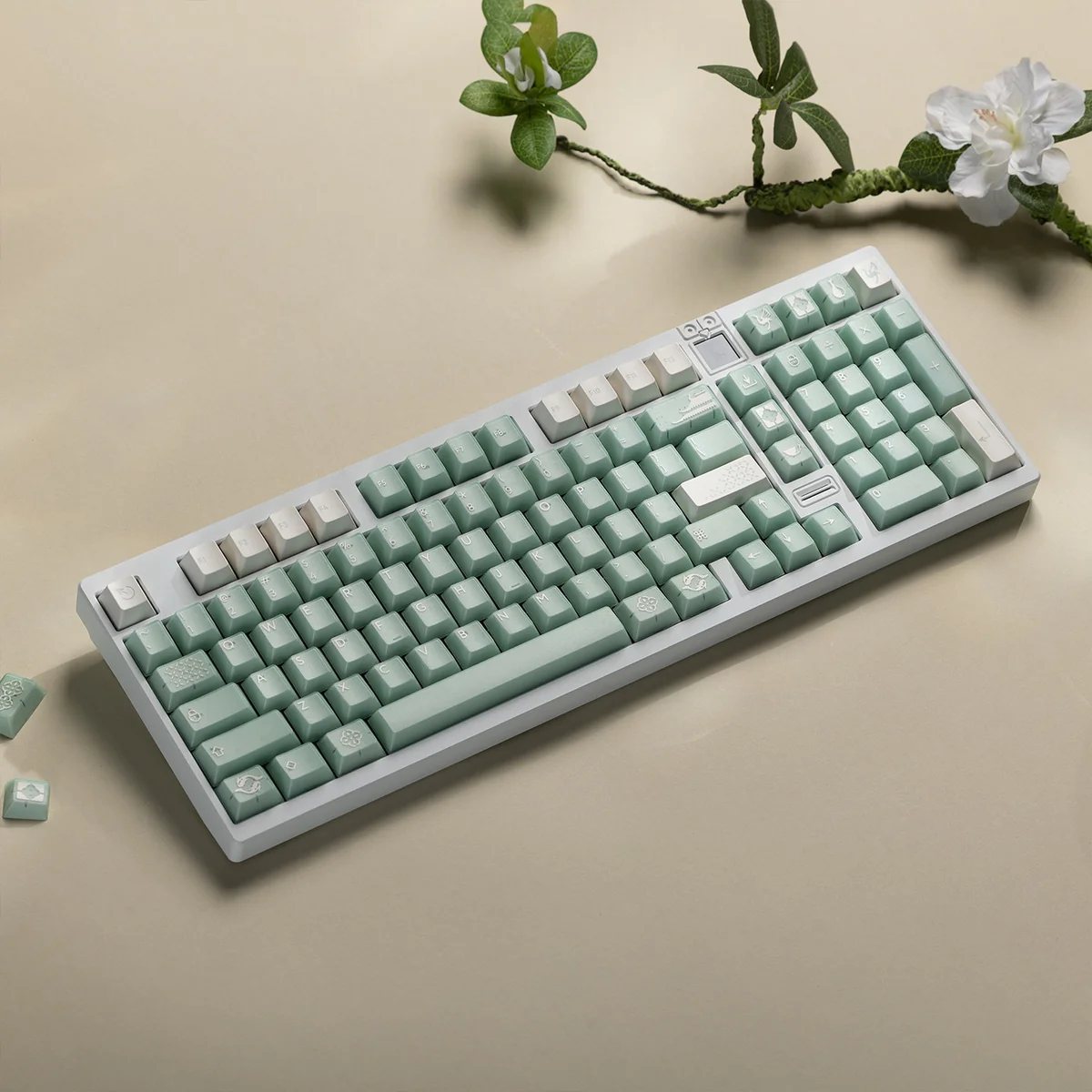 Song Matte Translucent ABS Cherry keycaps in a gallery view, revealing their premium matte finish and subtle diffused light aesthetics.